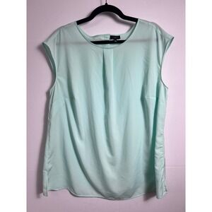 Talbots Pleated Back Button Blouse Women 16W‎ Mint Green Cap Sleeve Career Chic
